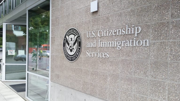 Facade of the United States Citizenship and Immigration Services Federal Building