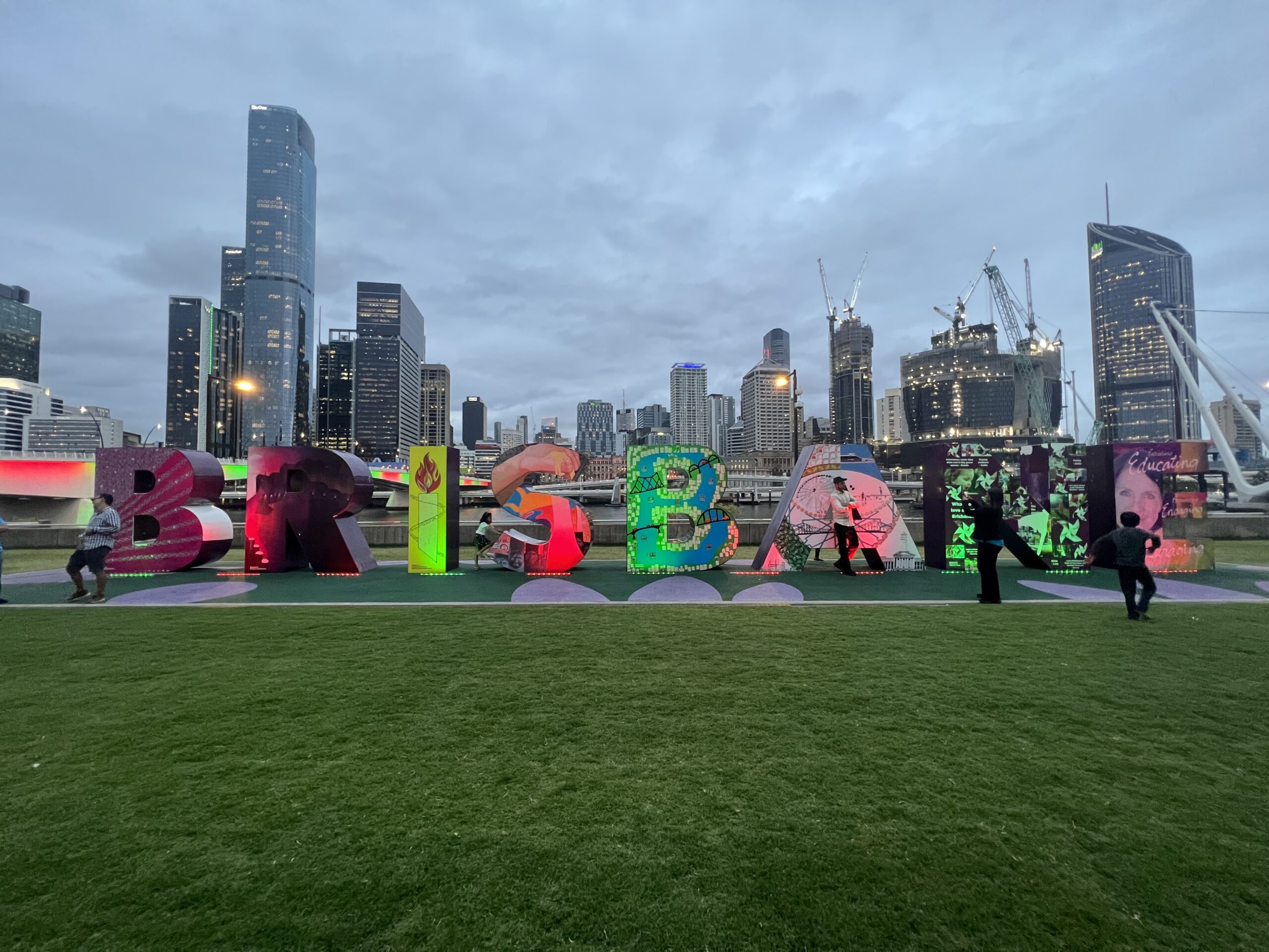 City Skyline with Brisbane letters on a lawn