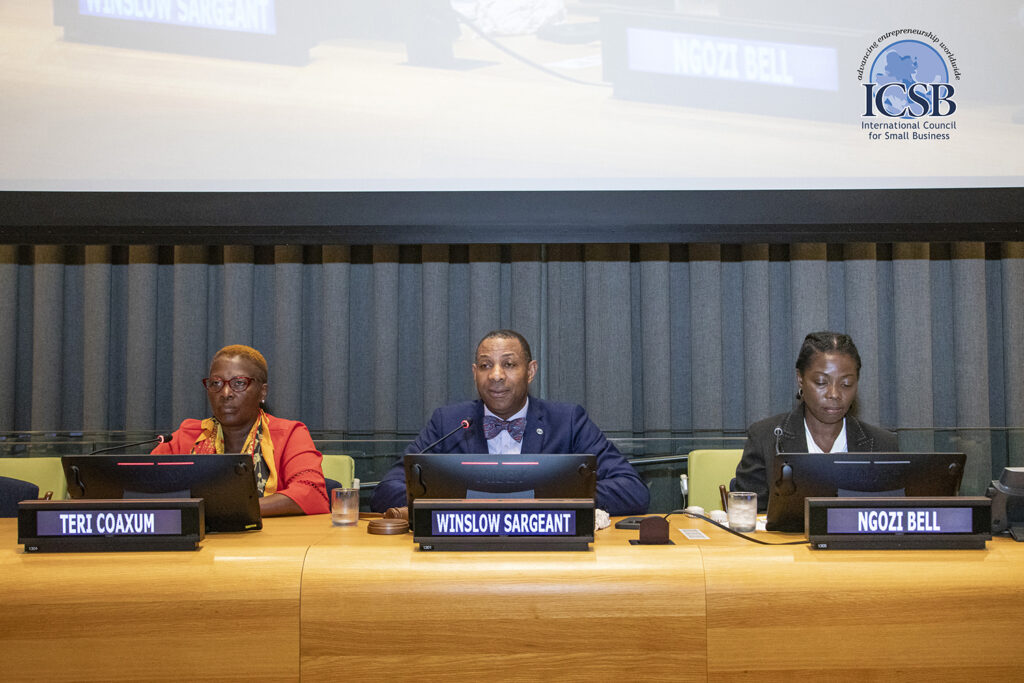 Teri Coaxum, Winslow Sargeant, and Ngozi Bell speaking at the United Nations MSME Day 2023