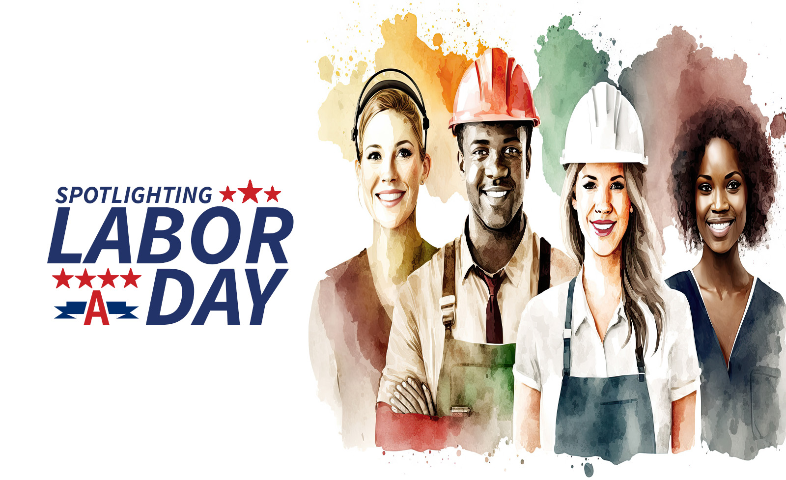 Group of labor workers in watercolor style.